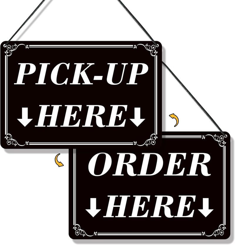 LUHIMO 1Pack Order Here Pick Up Here Signs, Double-Sided Durable PVC Modern Order Here with Arrow Hanging Sign for Restaurant, Cafes, Bakery, Ice Cream Stand And Bars Counter - Image 1